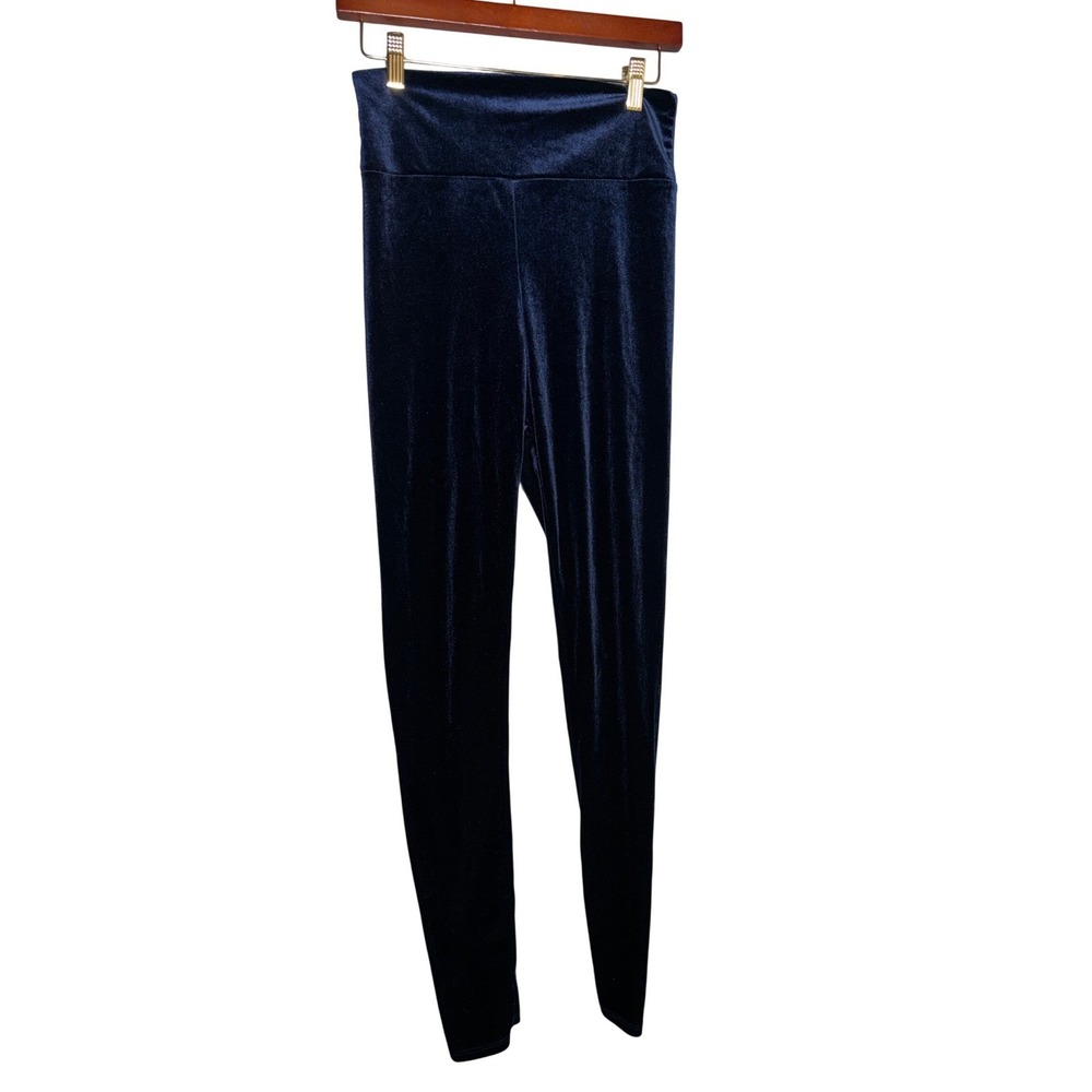 J2 Love M Navy Blue Velvet Leggings Womens High Waist Stretch Made in USA